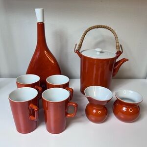 VINTAGE MCM Freeman Lederman Fujita Tea set by KENJI FUJITA Orange Porcelain